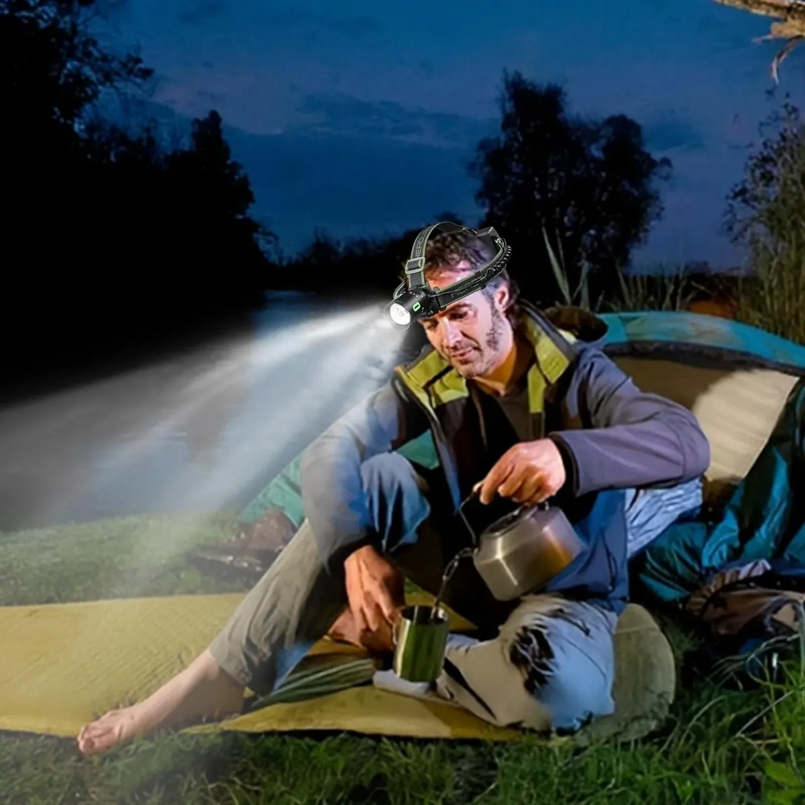 Налобный фонарь с USB кабелем для зарядки, яркий фонарь с предупреждающим дизайном для рыбалки и охоты, фото №2