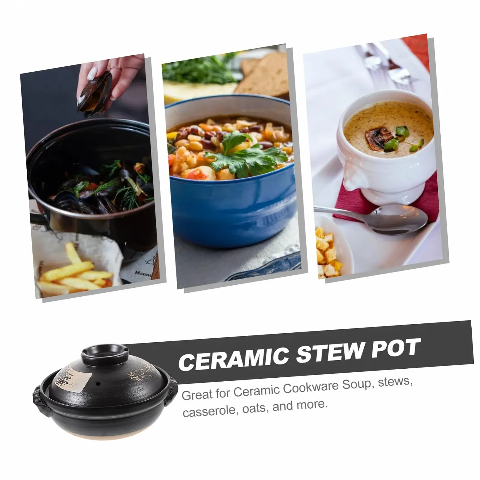 Кастрюля для тушения Gatuida Керамическая С крышкой Термостойкая Антипригарная 500 мл, фото №7