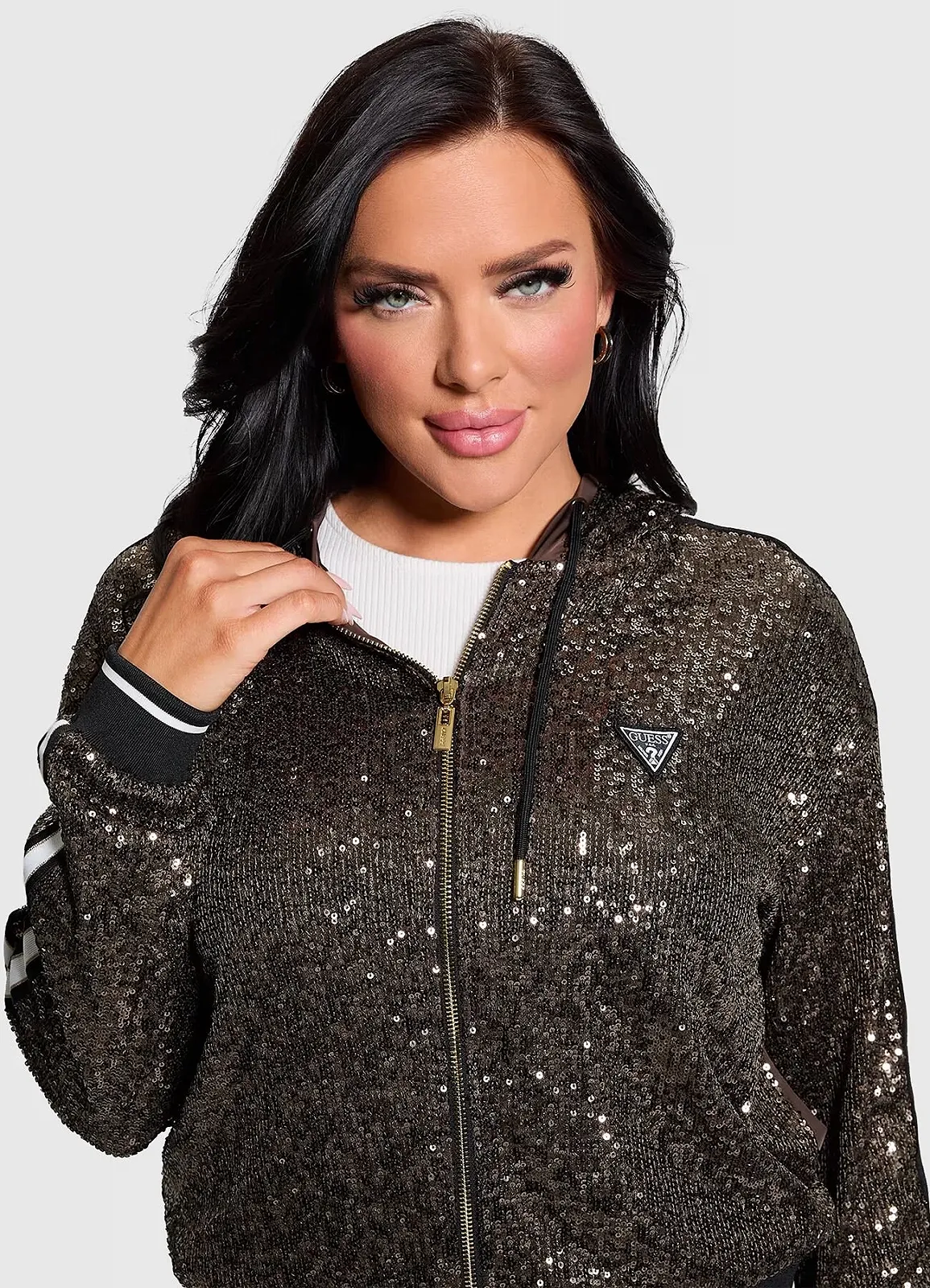 Жіноче худі Guess - Mini Sequins Zip-Up Sweatshirt (V4BQ19KCI90) Коричневий - S, фото №2