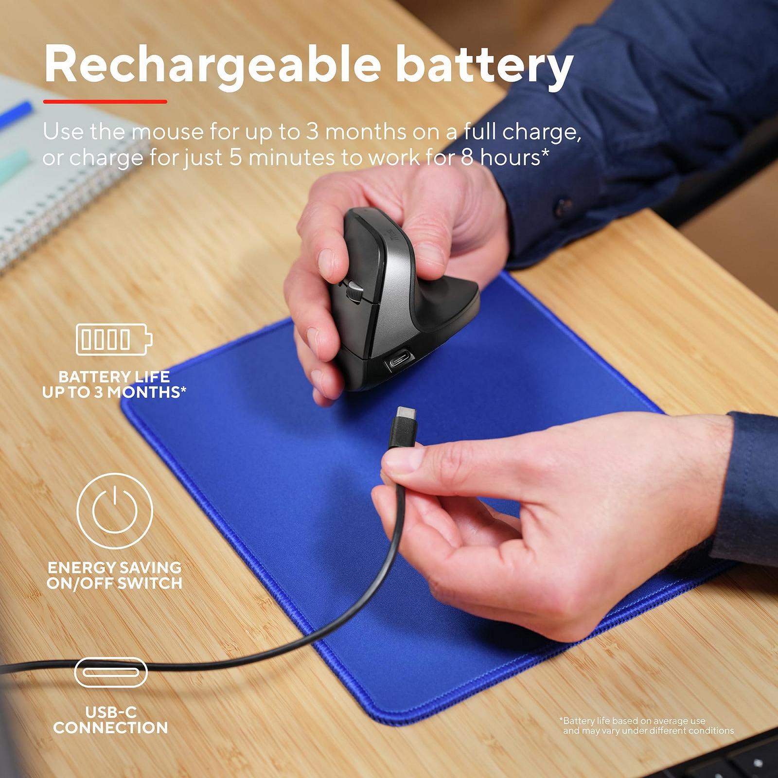 Мышь Trust Bayo+ Беспроводная Bluetooth + RF 2.4GHz Вертикальная Эргономичная Перезаряжаемая Черный, фото №4