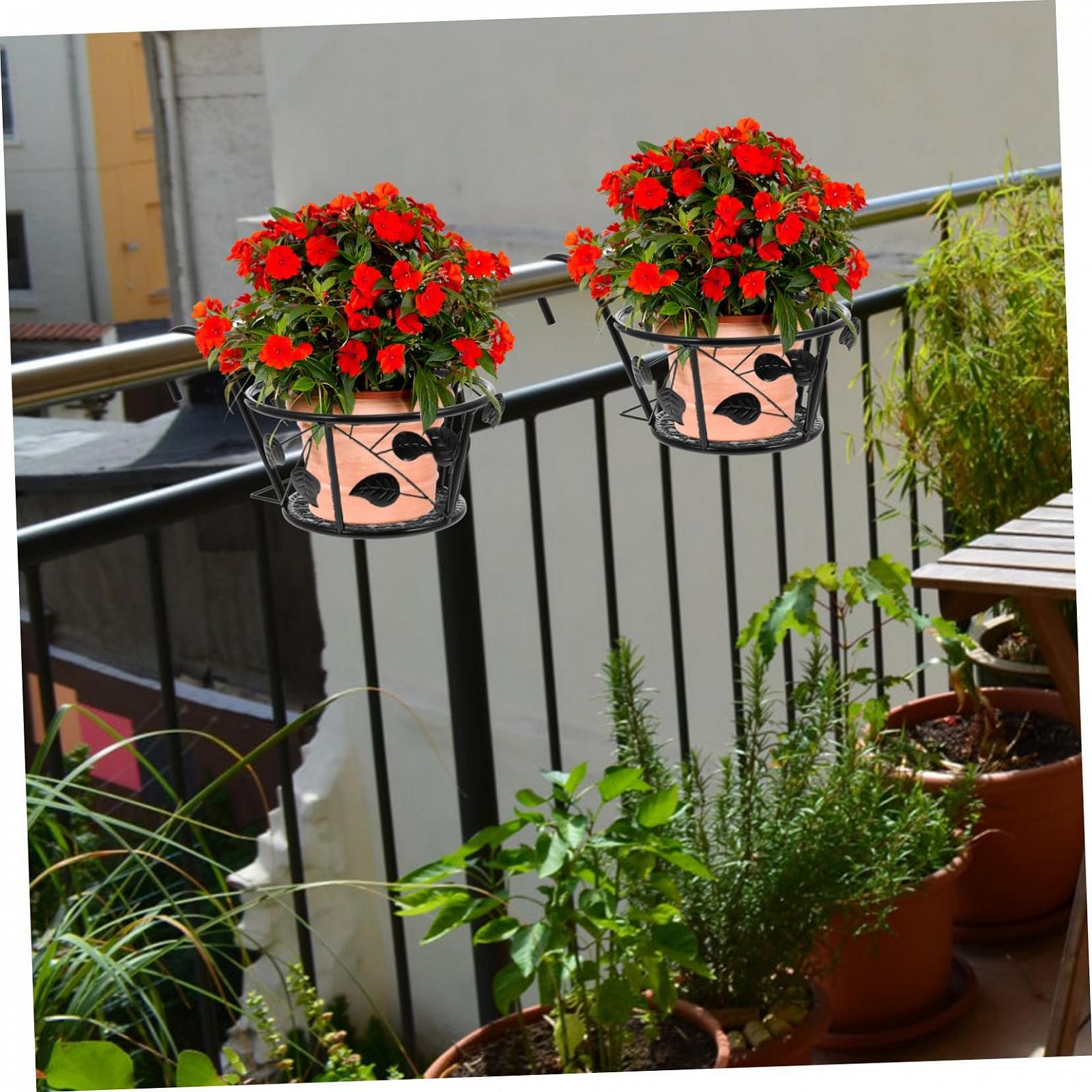 Підставки для рослин HEMOTON 2 шт залізні для балконних перил, фото №5