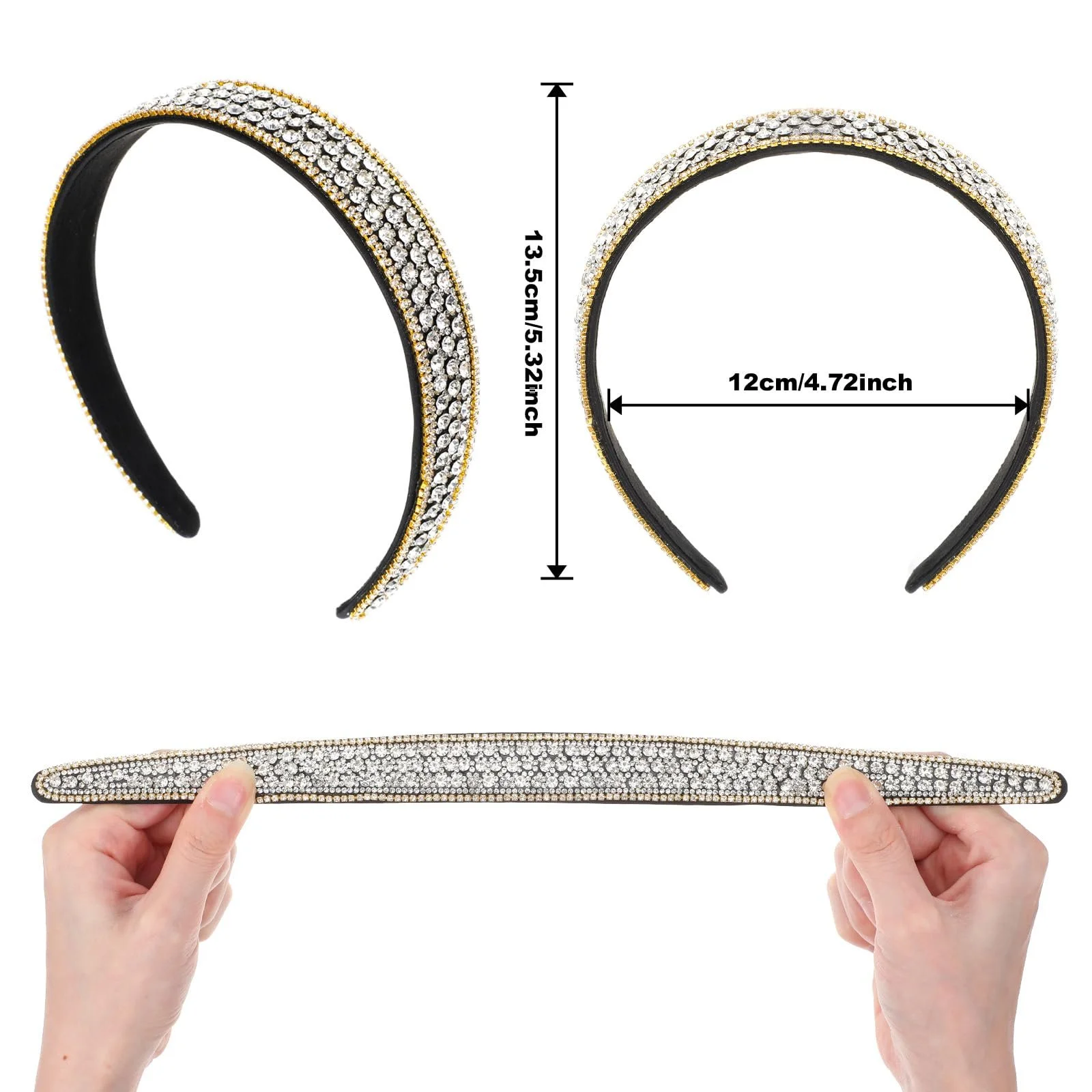 Обруч для волосся широкий зі стразами, фото №2