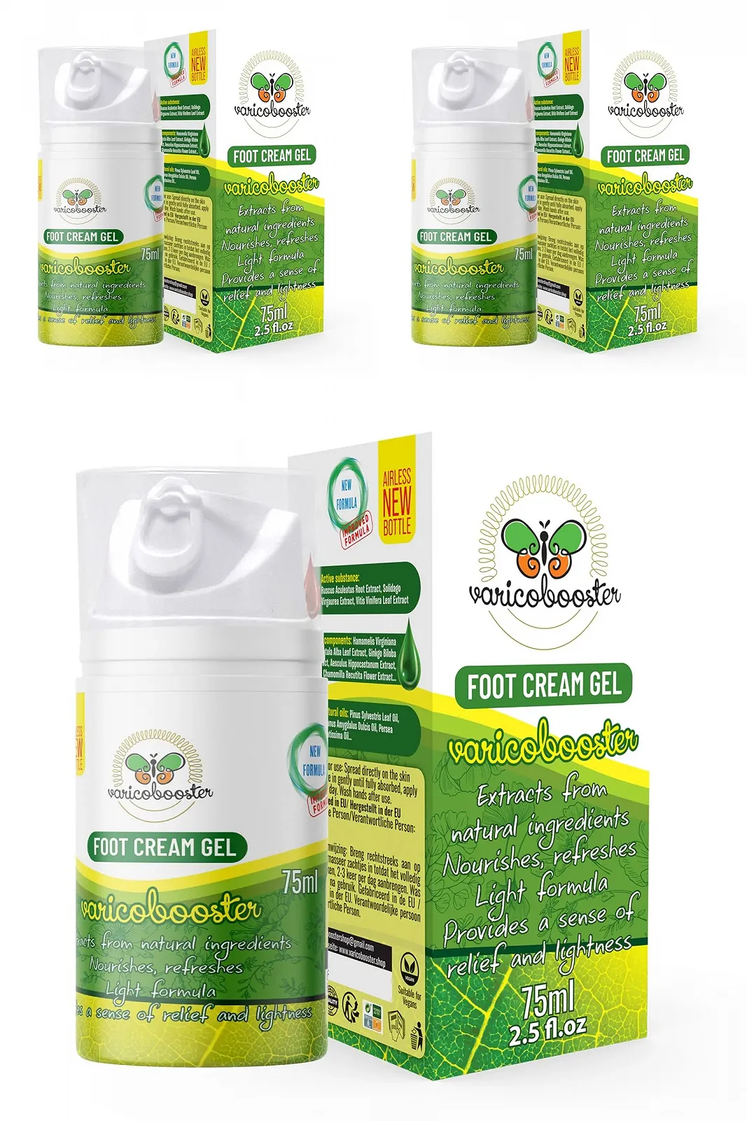 Гель-крем для ніг Nova Botea Varicobooster 3 x 75 мл вакуумний дозатор на основі натуральних компонентів, фото №8