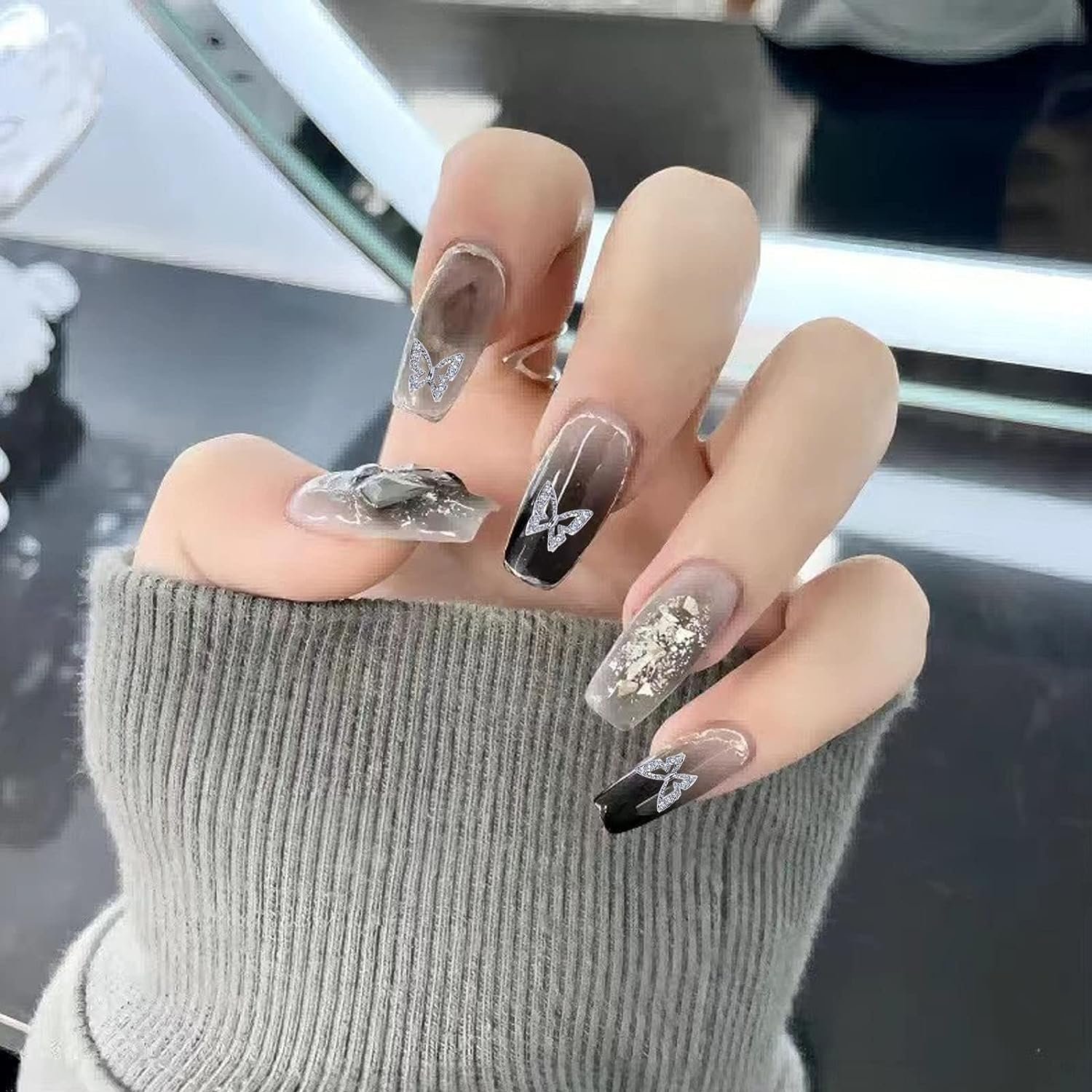 3D Стразы для ногтей Бабочка 20 шт Серебристый, фото №7