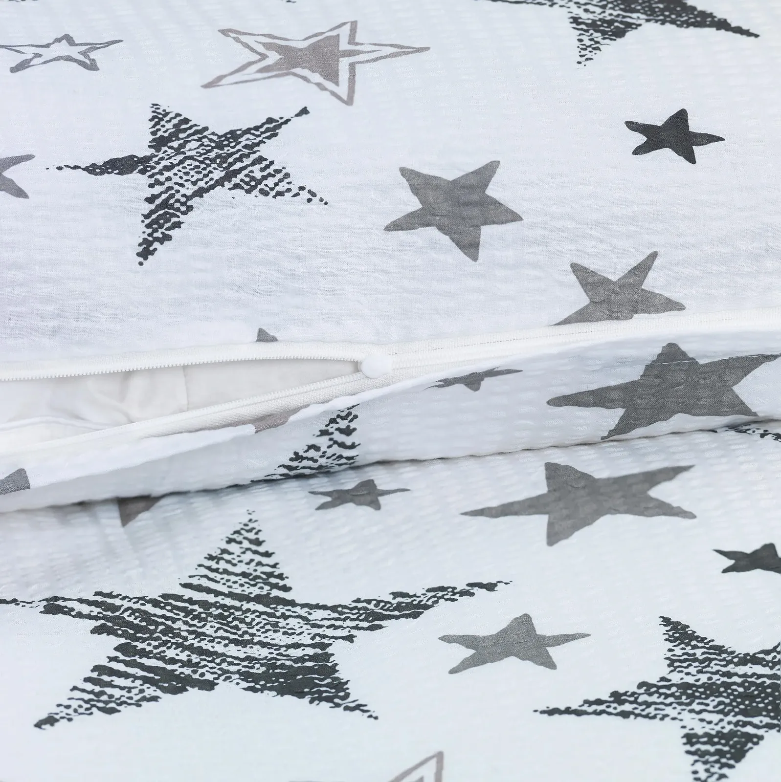 Комплект постільної білизни BaSaTex Luna Stars жатка (Seersucker) 100% бавовна 135 x 200 см Сірий, фото №3