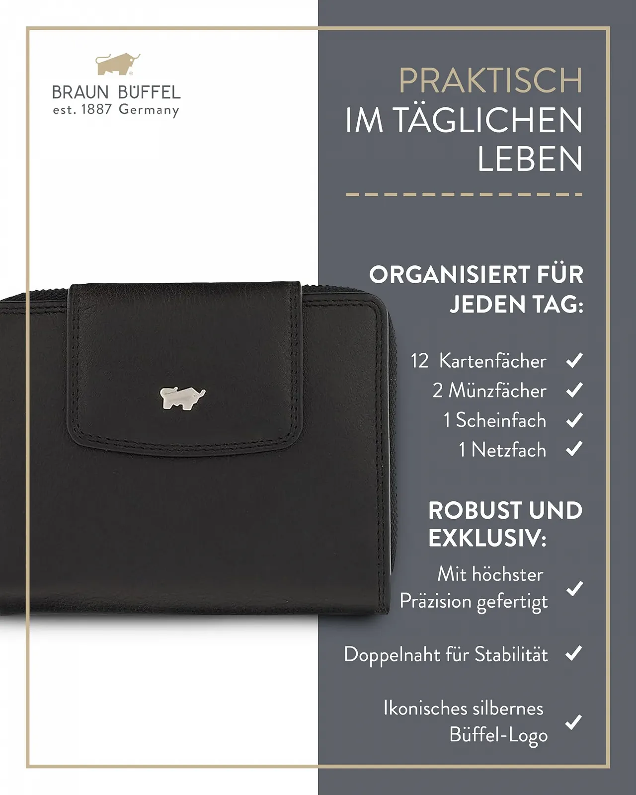 Гаманець BRAUN BÜFFEL Golf 2.0 Шкіряний на блискавці Чорний, фото №6