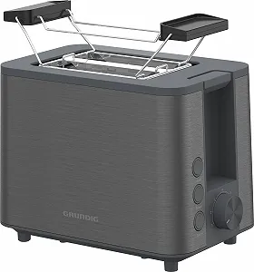 Тостер Grundig TA 7340, потужність 950 Вт, функція автоматичного підйому хліба та центрування, регульований рівень підсмажування, знімний піддон для крихт, 2 відділення для підсмажування, зберігання кабелю, темна нержавіюча сталь synthetic.ua - Фото 1