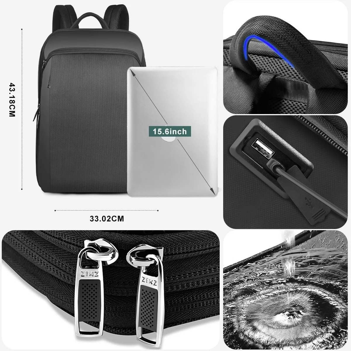 Рюкзак для ноутбука ZINZ DB01K02 15-16 дюймів Slim Expandable, фото №5 Рюкзак для ноутбука ZINZ DB01K02 15-16 дюймів Slim Expandable, фото №5
