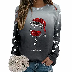 Рождественский Свитшот Женский Красный с принтом 3D винного бокала - Фото 1