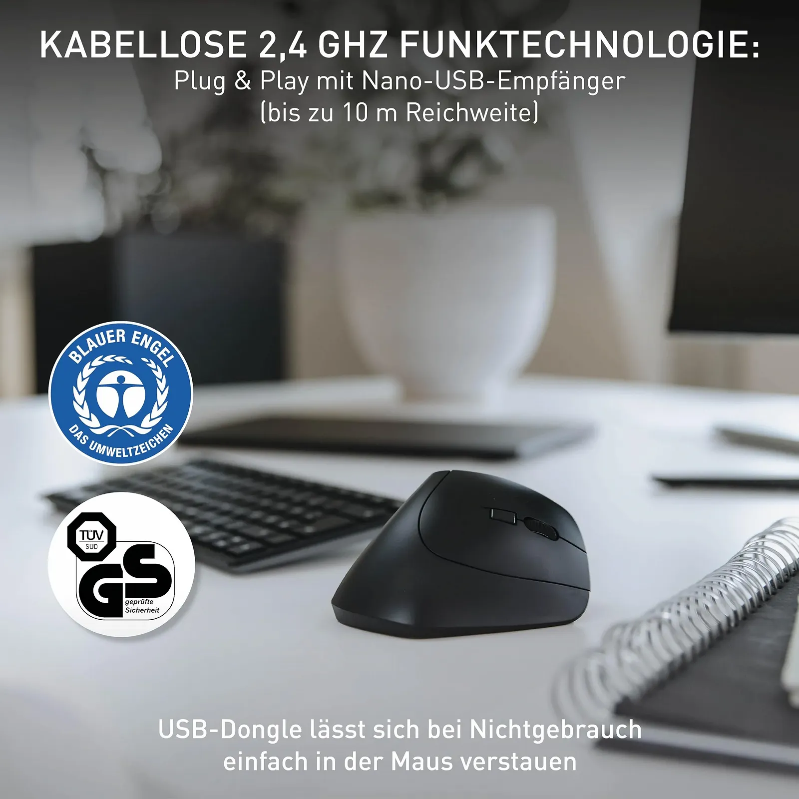 Мышь CHERRY MW 4500 беспроводная, эргономичная, 6 кнопок, черная, фото №7