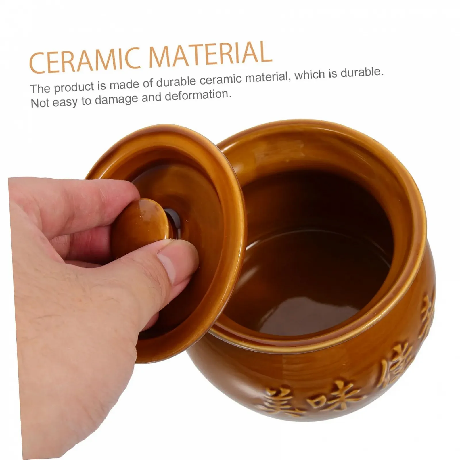 Кастрюля для супа Alipis керамическая 500 мл с крышкой жаропрочная коричневая, фото №6