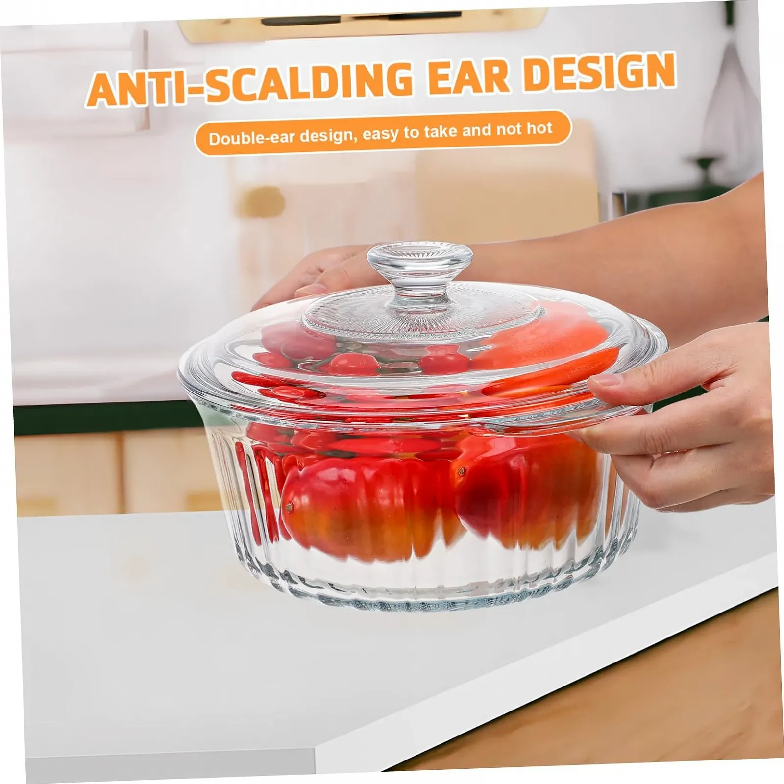 Стеклянная форма для запекания TOYANDONA круглая с прозрачной крышкой термостойкая, фото №7