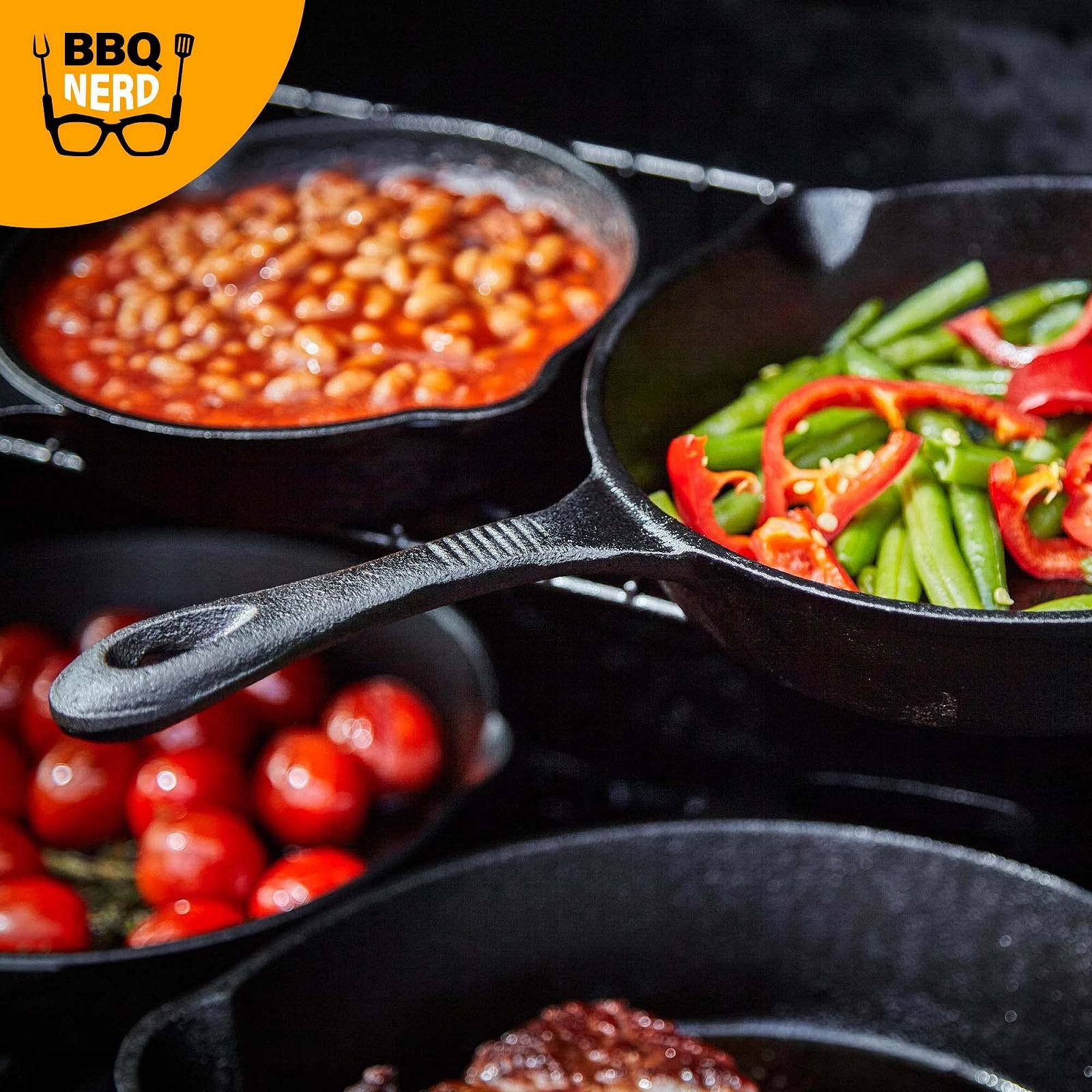 Пательня-гриль BBQ Nerd, діаметр 30 см, 3600 г, з носиком та ручкою - чавунна пательня для грилю, смаження, запікання - пательня для вогню - термостійка та теплоутримуюча, фото №7