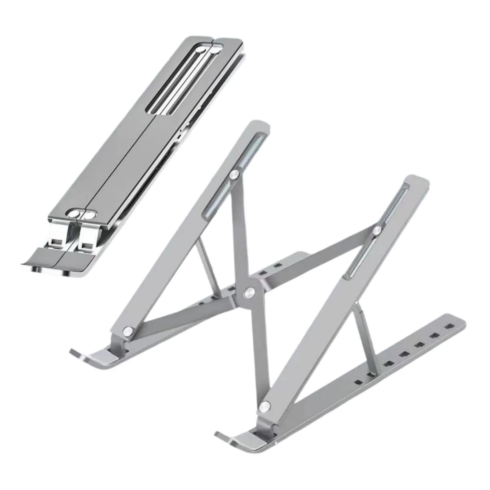 Підставка для ноутбука Supporto PC Portable, регульована по висоті (7 рівнів), легкий алюміній, складана та портативна з вентиляцією для ноутбуків 10-17.3 дюймів, срібляста, стандартний розмір, фото №1