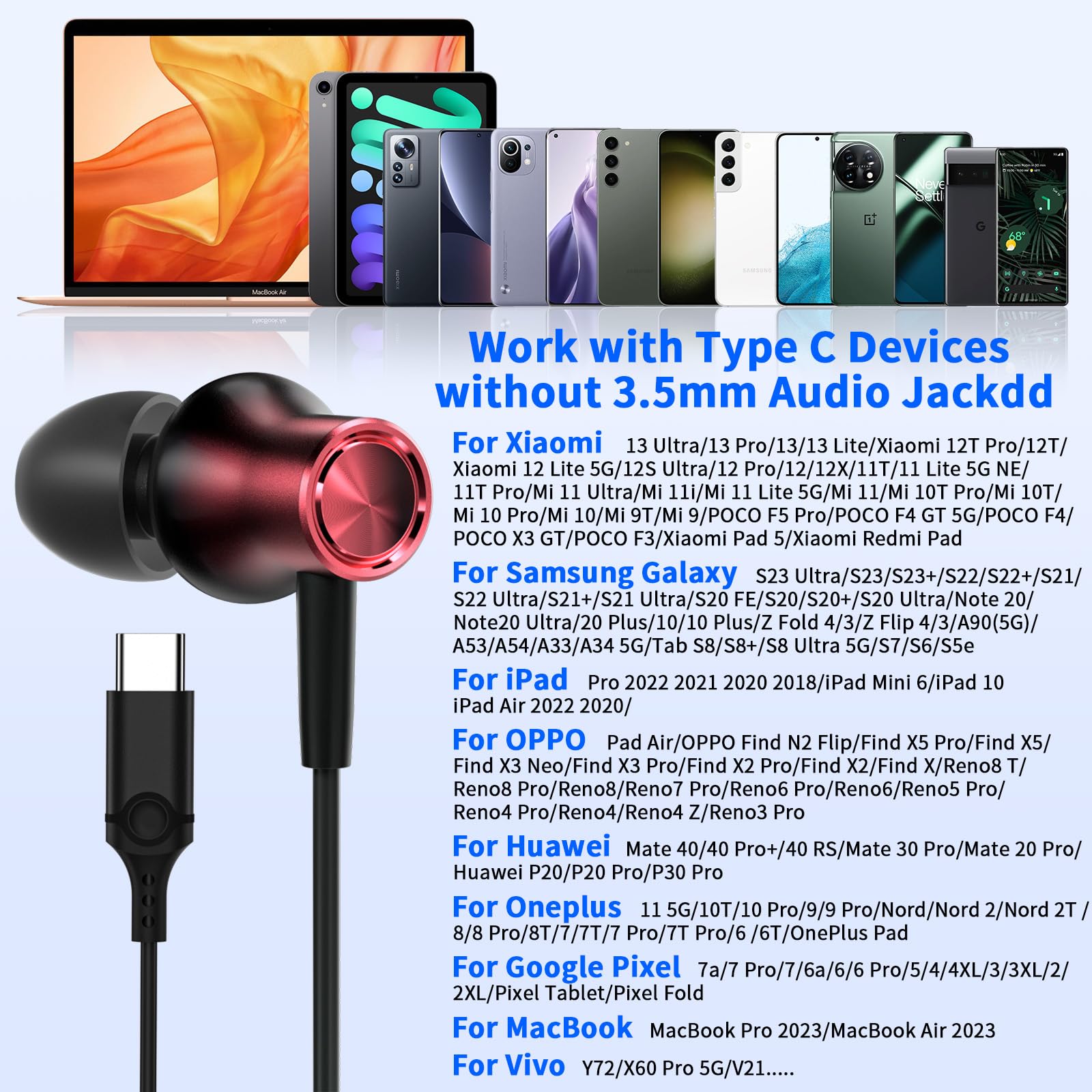Наушники USB C Xiaomi для 14 13T Pro 12 Lite 5G с микрофоном Шумоподавление Вставные стерео Черный, фото №5