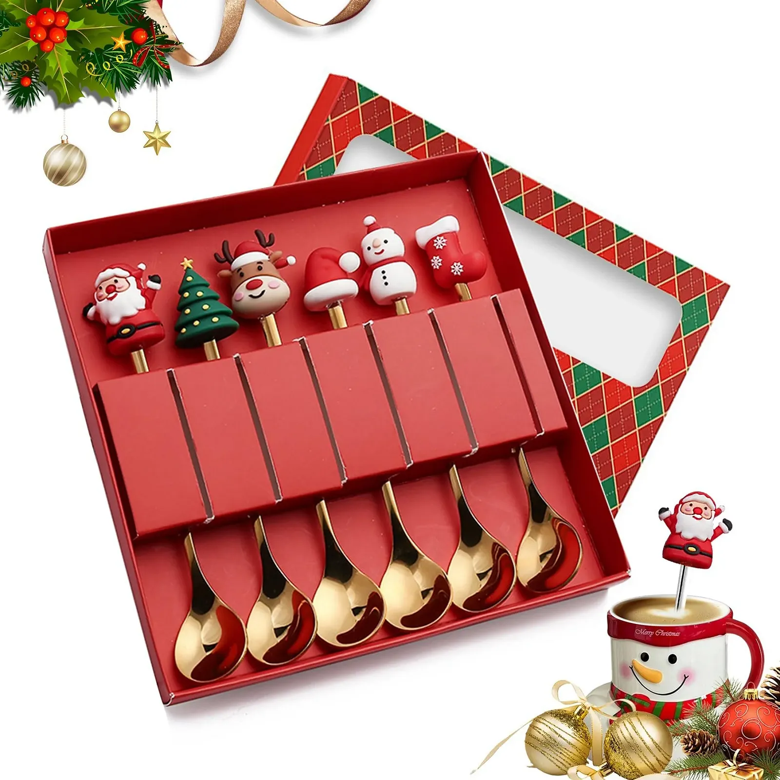 Ложка Panemy Різдвяна з нержавіючої сталі, H Золотий (6 шт.), фото №1