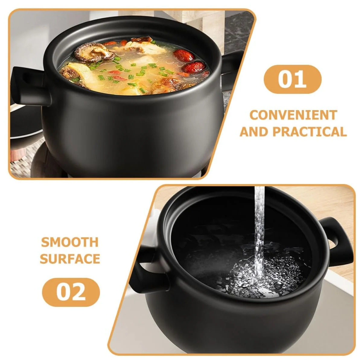 Керамічна каструля Sosoport 3,6 л з ручкою для супів та тушкування, фото №5