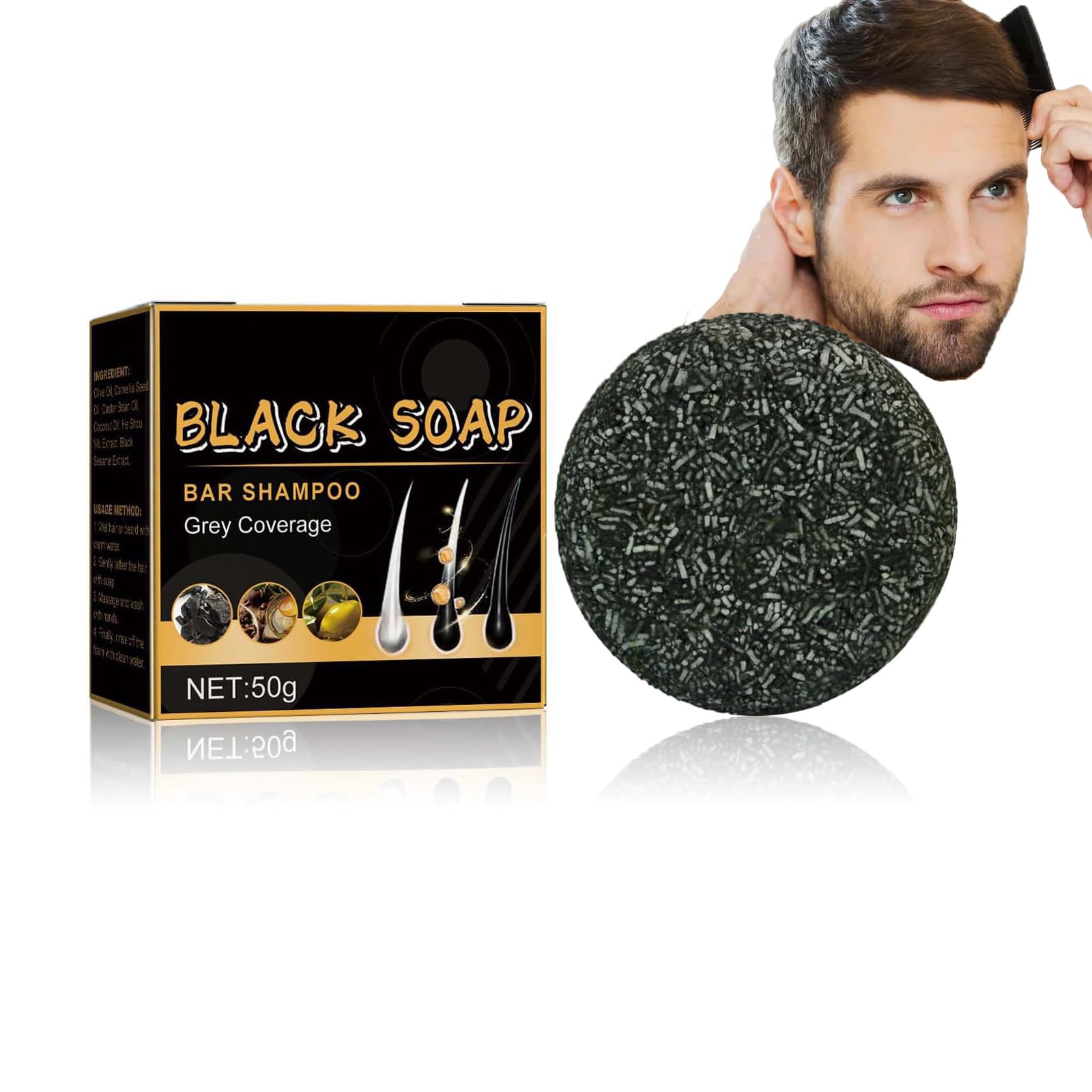 Шампунь Spartan Grey Shine Soap Grey Hair Reverse Bar Hair Revitalisable Charcoal Natural Hair Darkening Solid 1 шт., фото №1