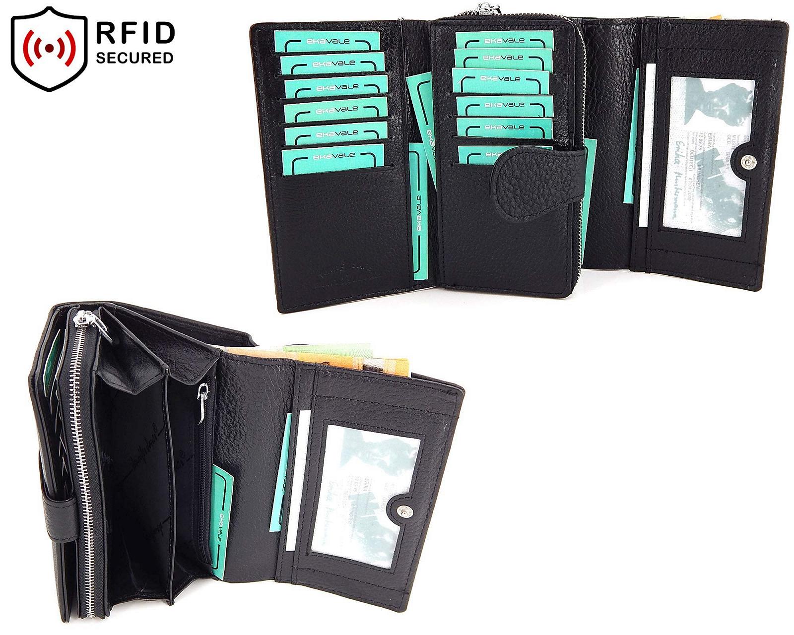 Кошелек Женский ekavale Из натуральной кожи Большой с RFID/NFC защитой Черный с карманом для ID, фото №5