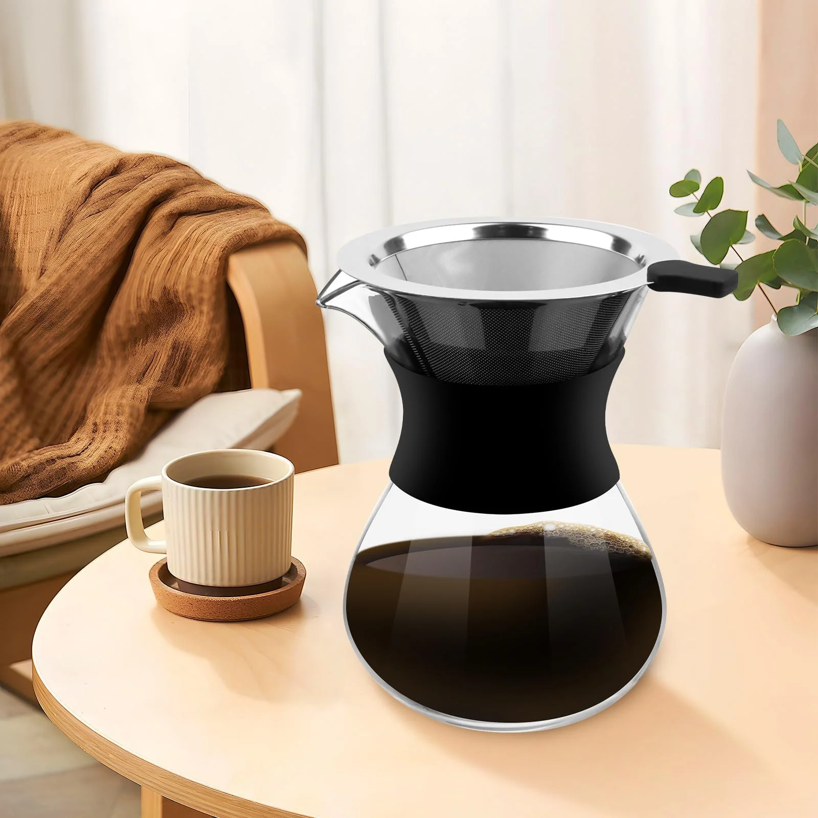 Пуровер Кавоварка 400 мл з фільтром з нержавіючої сталі, фото №4