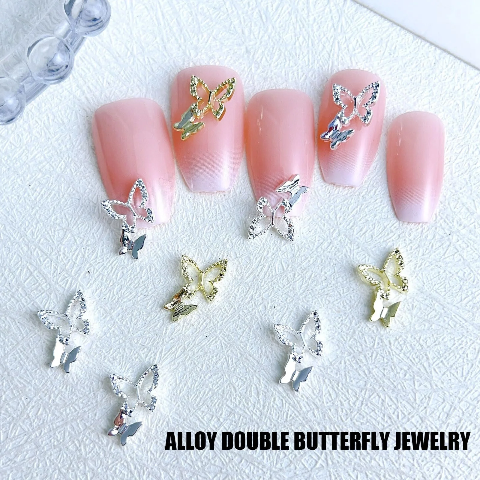 Украшения для ногтей Бабочка 40шт Золотой Серебряный, фото №4