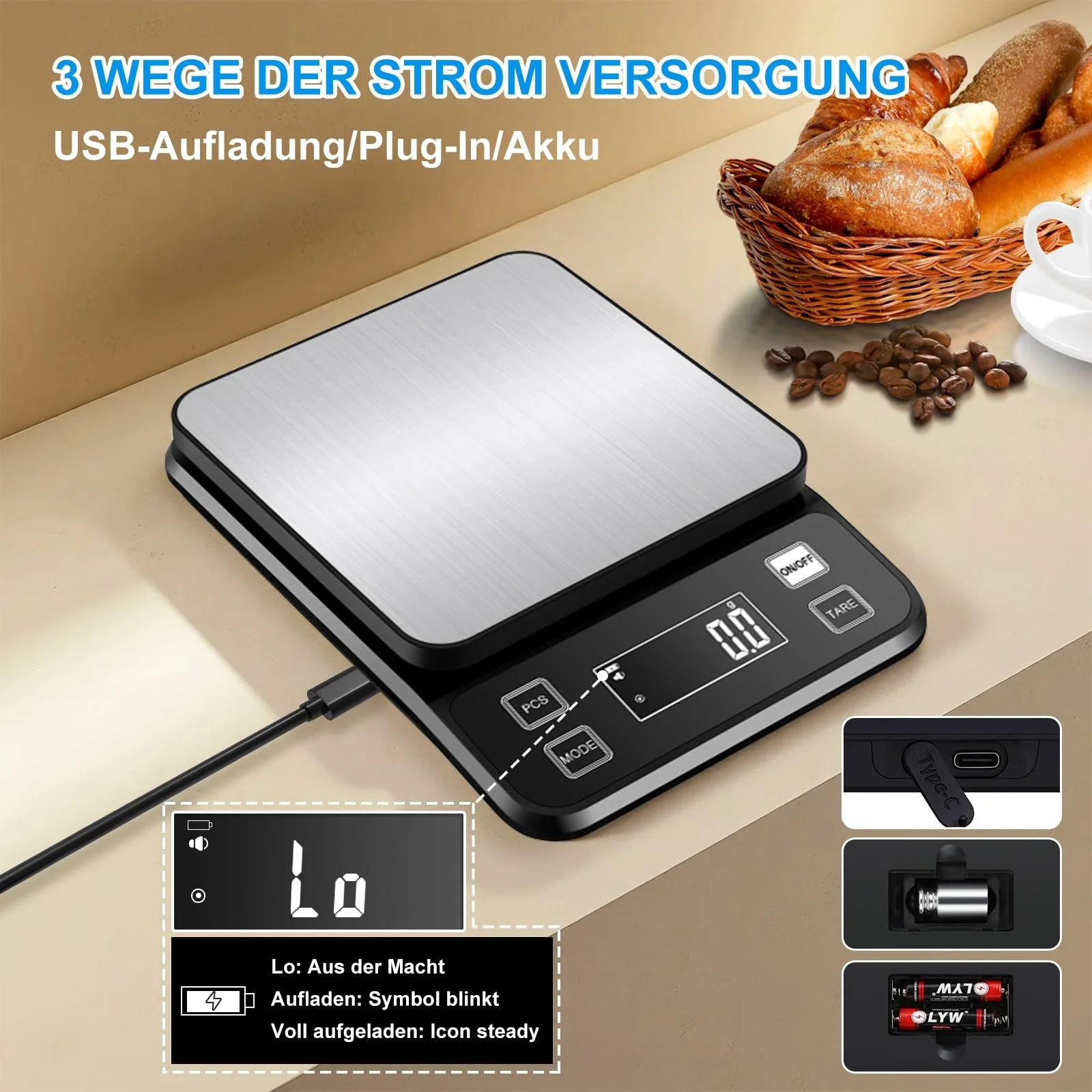 Кухонні ваги Diyife Waterproof IPX67 10 кг 0.1 г LCD Чорний, фото №5 Кухонні ваги Diyife Waterproof IPX67 10 кг 0.1 г LCD Чорний, фото №5