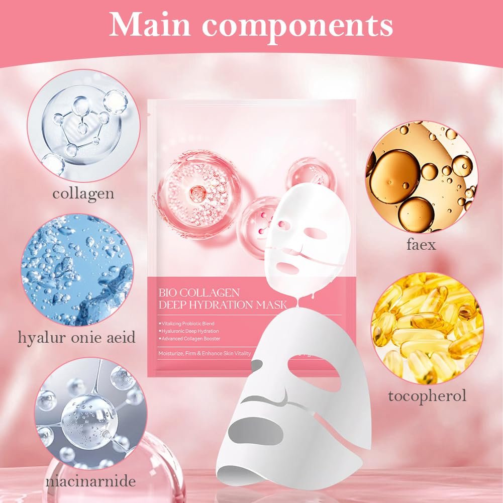 Маска LOPHE Коллаген, Набор из 4 штук, Увлажняющая ночная маска, Успокаивающая, Увлажняющая, Коллагеновая маска для всех типов кожи, Розовая, фото №5