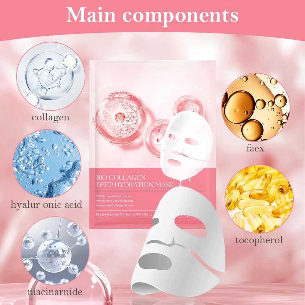 Маска LOPHE Коллаген, Набор из 4 штук, Увлажняющая ночная маска, Успокаивающая, Увлажняющая, Коллагеновая маска для всех типов кожи, Розовая, фото №5