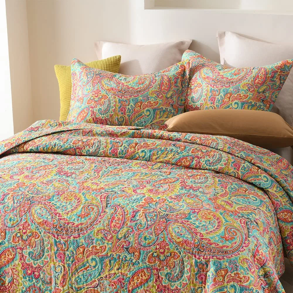 Покрывало Хлопок ENASAL Цветочный узор Пейсли 220 x 240 см с 2 наволочками, фото №5