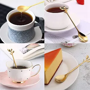 Ложка кофейная Цветочная, 6 штук Ложки кофейные, Ложки Листья, Ложки чайные из нержавеющей стали, Ложки десертные разноцветные, Вилки, Вилки для пирожных для кофе, десерта, мороженого, коктейля и т д synthetic.ua - Фото 1