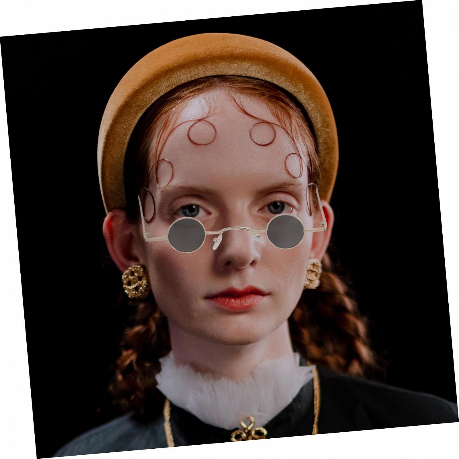 Сонцезахисні окуляри круглі Retro Unisex Punk для вечірок з нековзними носовими упорами gold black, фото №4