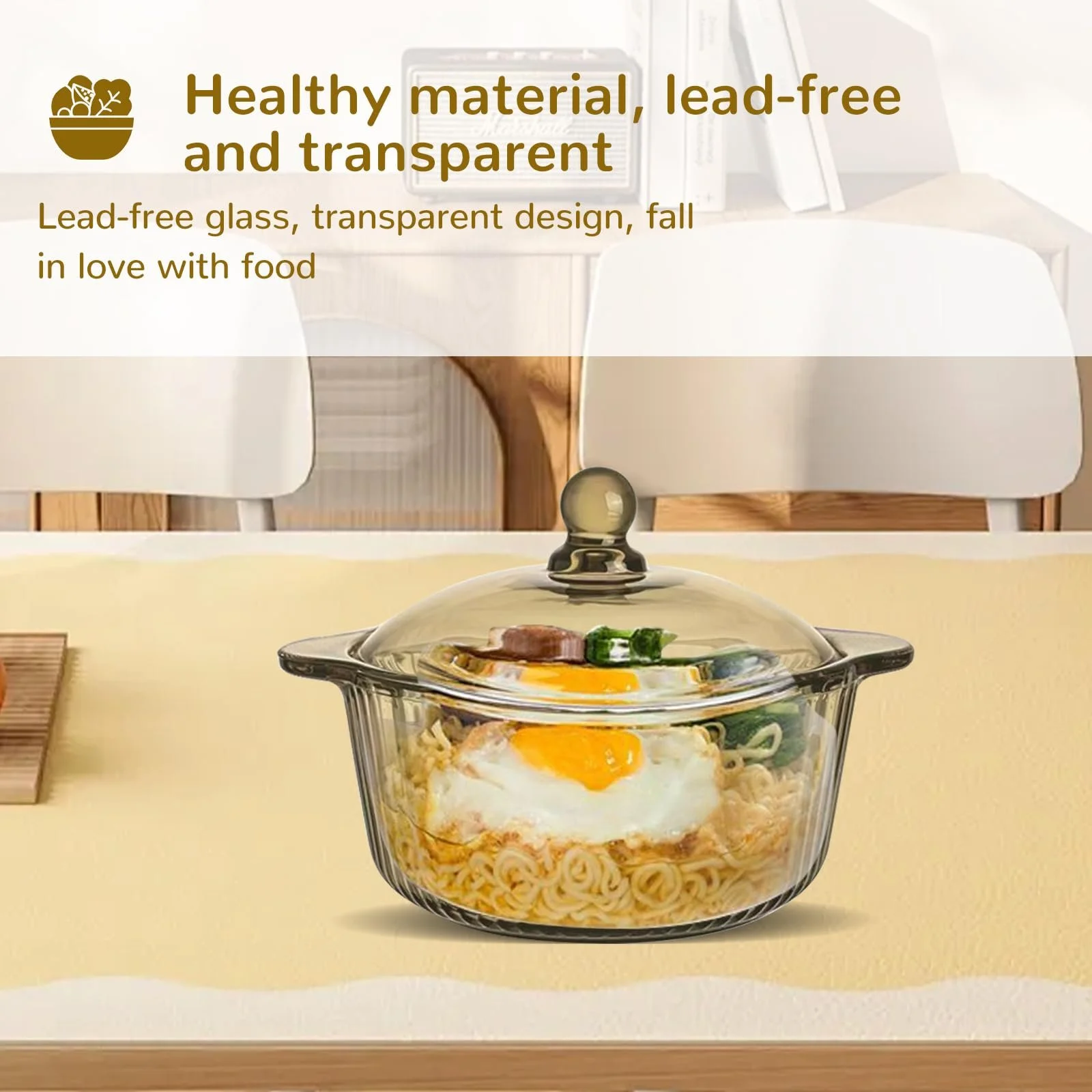 Форма для запекания круглая стеклянная с крышкой 17 x 17 x 12,5 см Бирюзовый, фото №3