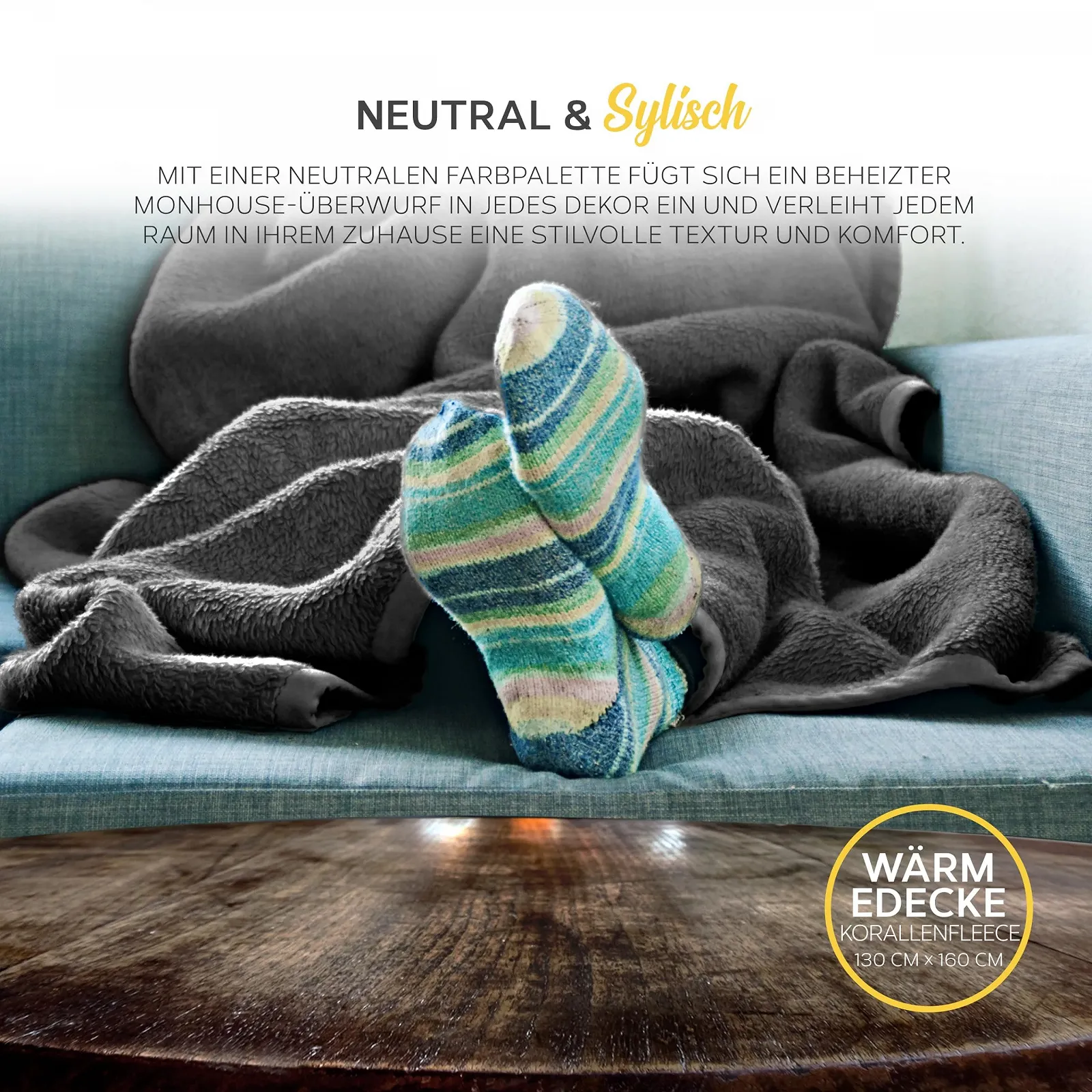 Електрична ковдра MONHOUSE Shearling Сіра, 130 x 160 см, фото №6 Електрична ковдра MONHOUSE Shearling Сіра, 130 x 160 см, фото №6