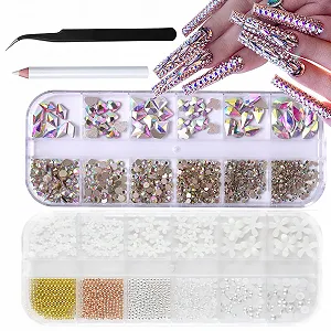 Набір страз кристали різних форм, перли, пінцет і олівець для підбору - Фото 1