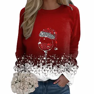 Женский свитшот Generisch с принтом "Frohe Weihnachten", круглый вырез, пуловер, топы, повседневные рубашки с длинными рукавами, свободная блузка_2025 - Фото 1