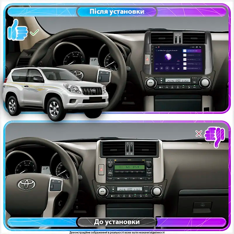 Штатна магнітола Lesko для Toyota Land Cruiser Prado 150 Series 2009-2013 екран 9 6/128Gb 4G Wi-Fi GPS Top, фото №2