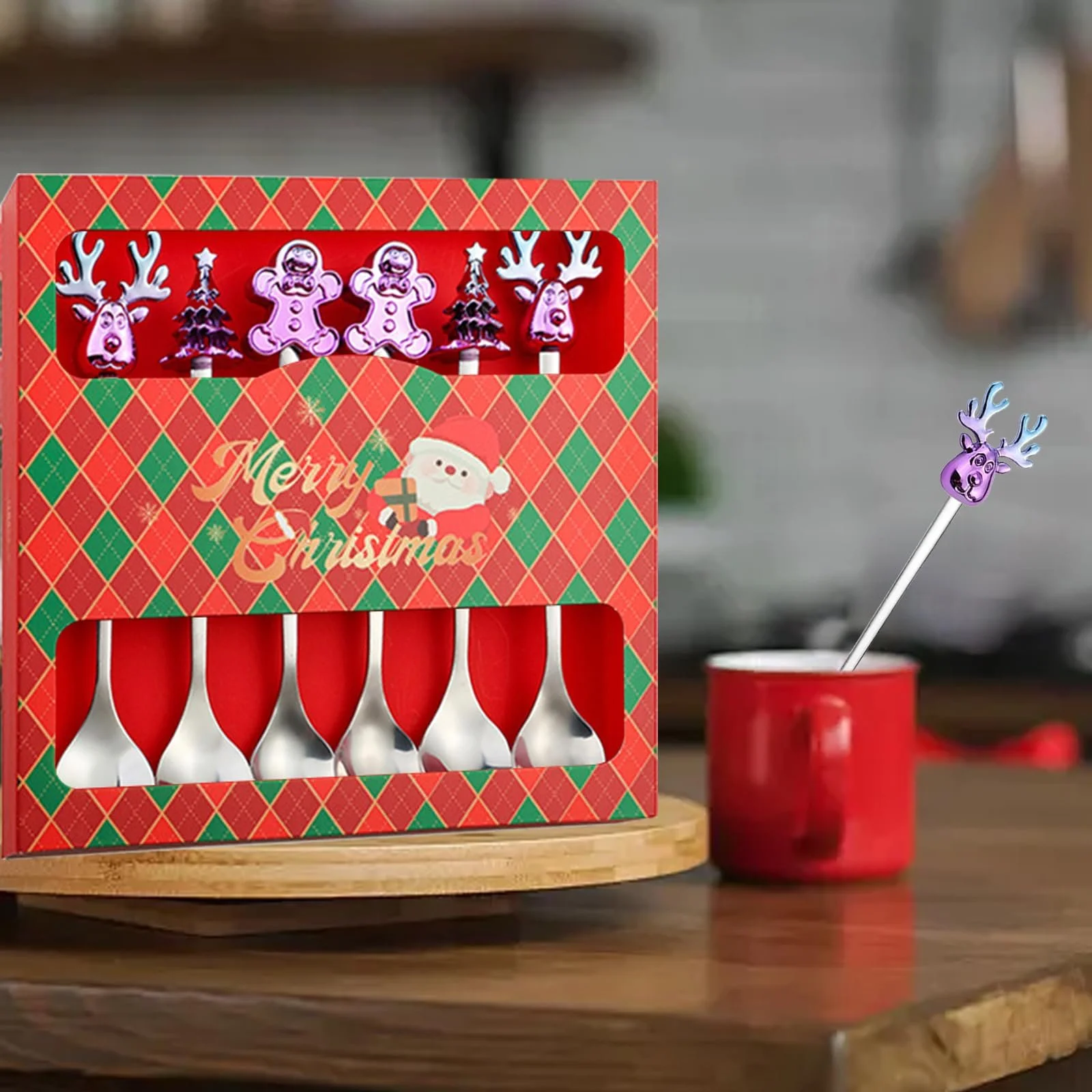 Ложка новогодняя, Ложка для кофе новогодняя, Набор новогодних ложек, Ложка с лосем, Ложка для смешивания, Ложка из нержавеющей стали с лосем, Ложка для кофе с лосем, Десертная ложка (6, Серебряная), фото №4