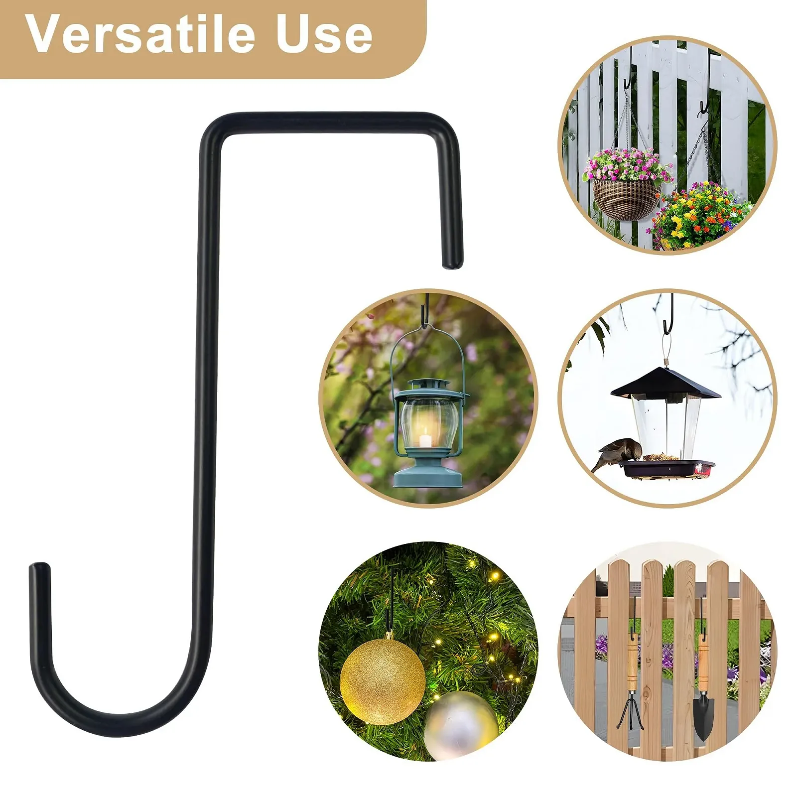 Гачки для підвішування S-подібні 2 шт. Металеві для огорожі, патіо та балкона Чорні, фото №7