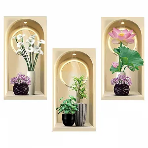 Наклейки на стіну Рослини та вази 3 шт. 30х60 см Самоклейні 3D - Фото 1