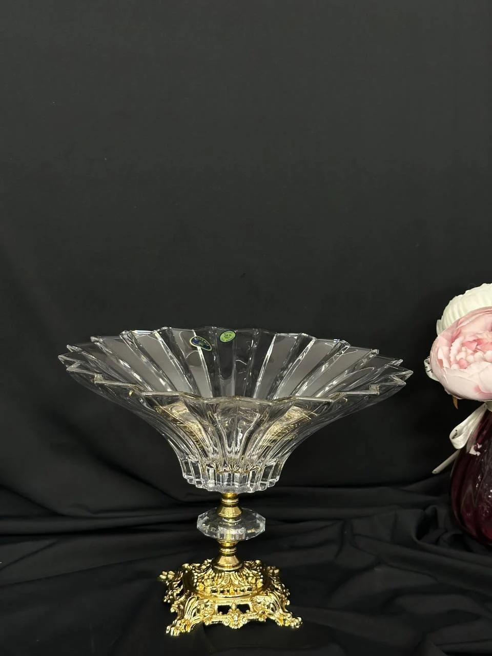 Цукерниця, фруктовниця кришталь на золотій ніжці 25х25 см, фото №2 Цукерниця, фруктовниця кришталь на золотій ніжці 25х25 см, фото №2