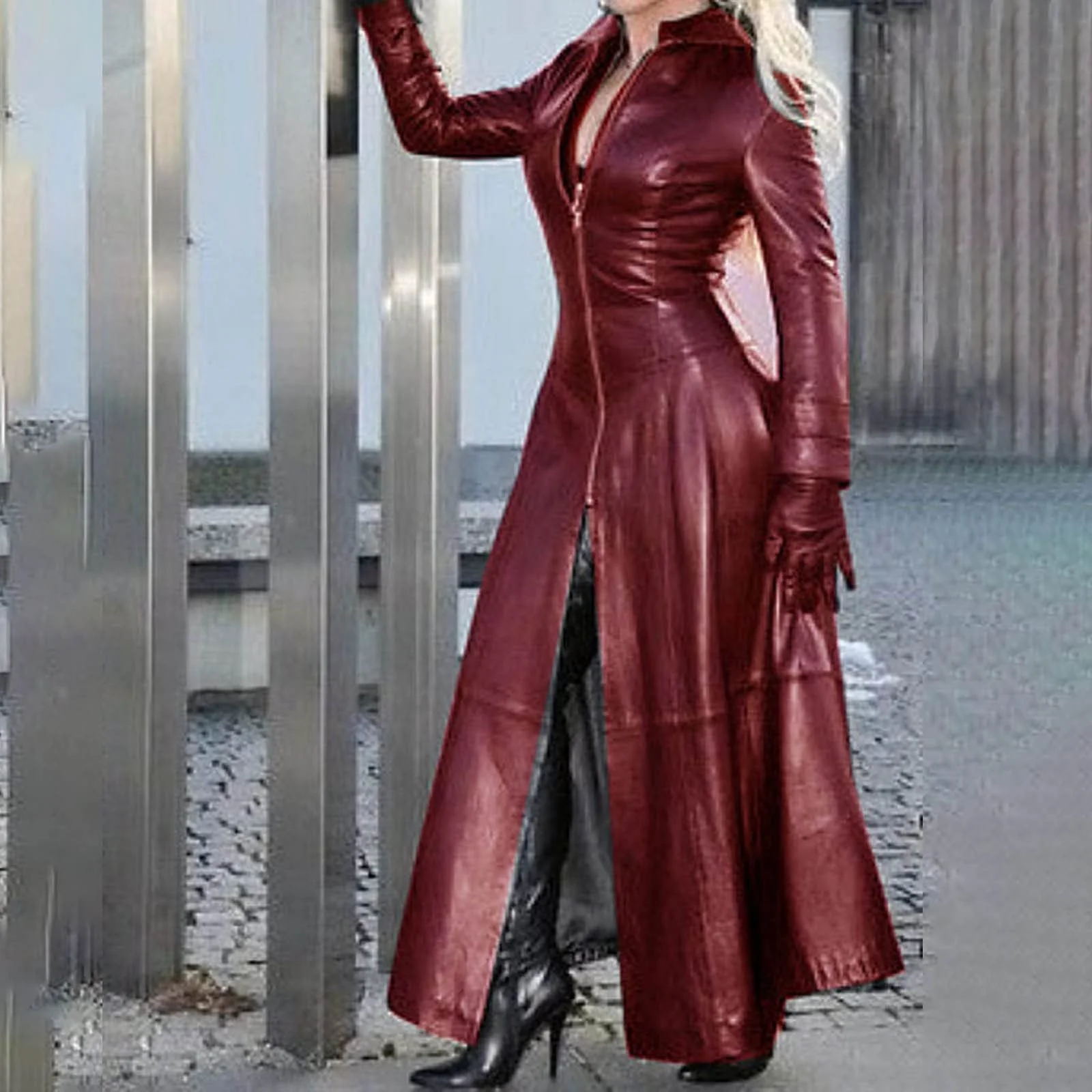 Жіночий плащ Тренч зі штучної шкіри, фото №2 Жіночий плащ Тренч зі штучної шкіри, фото №2