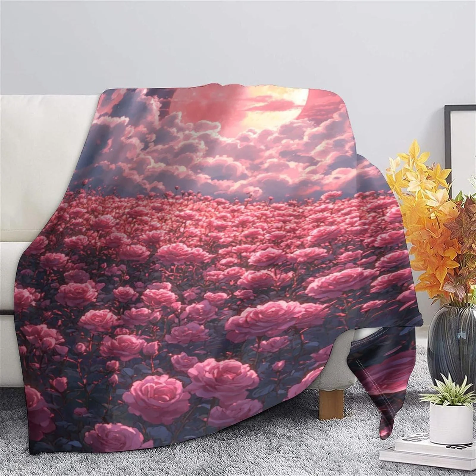 Покривало Field of Pink Roses Мікрофібра Фліс М'яка Тепла 3D, фото №6
