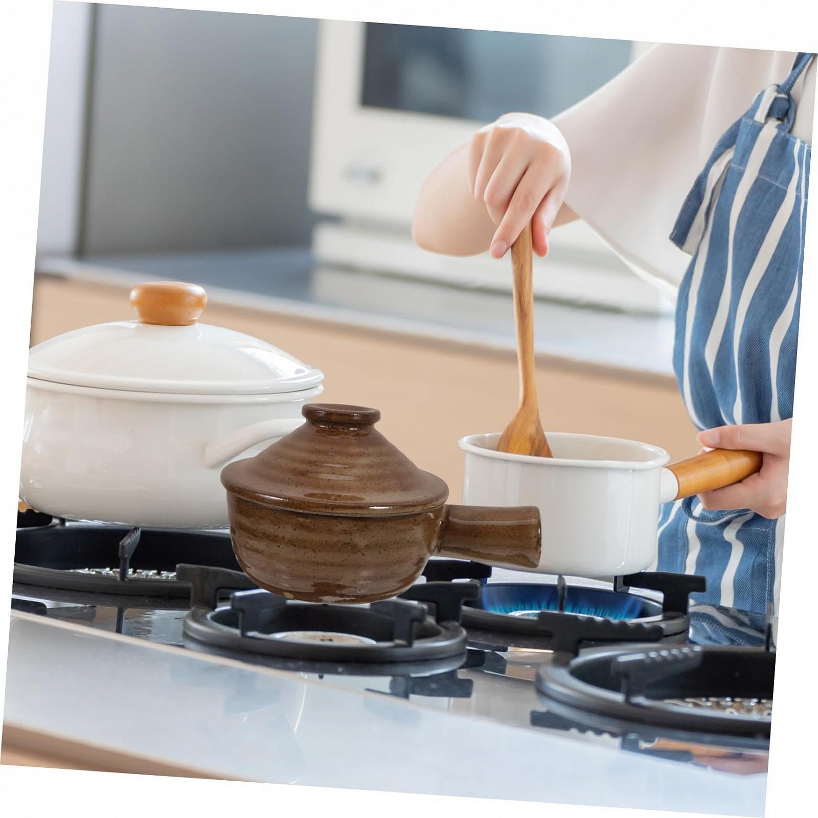 Ківш з грубої глини З кришкою антипригарний З ручками Термостійкий, фото №4