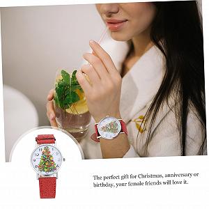 Женские наручные часы LIFKOME 1 шт. с дизайном елки, кварцевые часы для женщин с кожаным ремешком для Рождества, дней рождения и юбилеев synthetic.ua - Фото 1