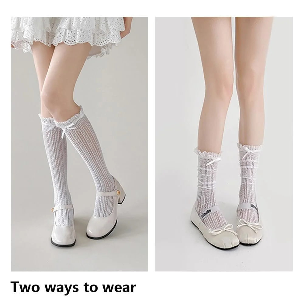 2 пари жіночих костюмних панчіх з бантами та мереживом, фото №4 2 пари жіночих костюмних панчіх з бантами та мереживом, фото №4