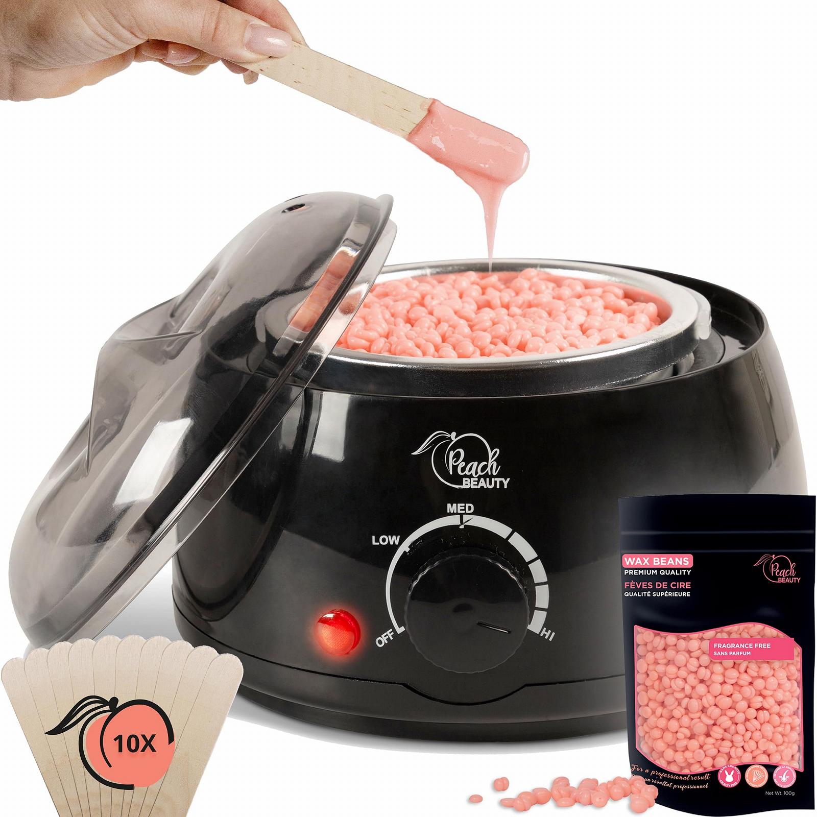 Воскоплав PeachBeauty Professional Electric с восковыми гранулами 100 г, 10 деревянными шпателями и алюминиевой чашей, фото №1