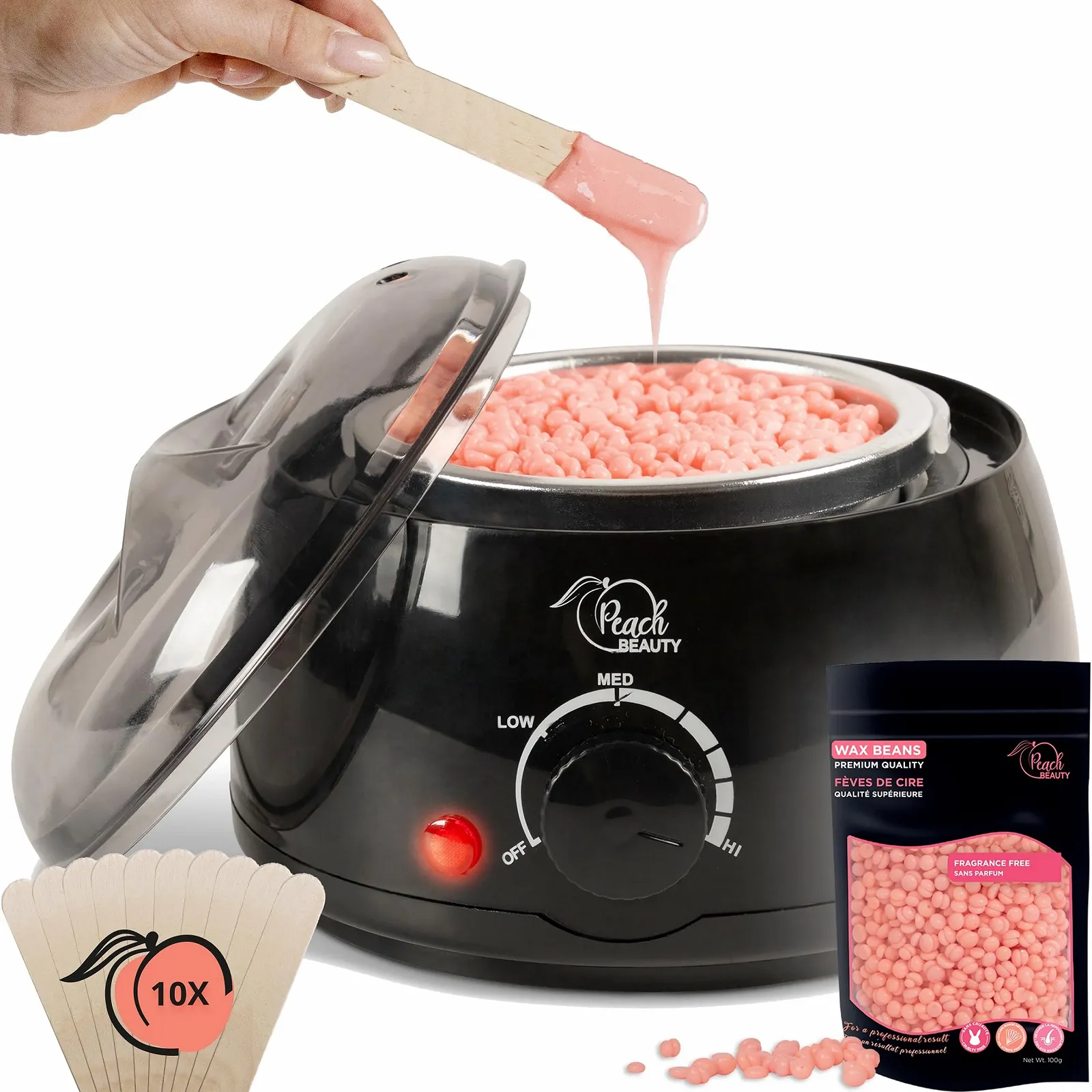 Воскоплав PeachBeauty Professional Electric с восковыми гранулами 100 г, 10 деревянными шпателями и алюминиевой чашей, фото №1 Воскоплав PeachBeauty Professional Electric с восковыми гранулами 100 г, 10 деревянными шпателями и алюминиевой чашей, фото №1