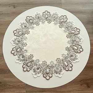 Кругла скатертина Linen Мереживо 60 x 60 см Бежева - Фото 1