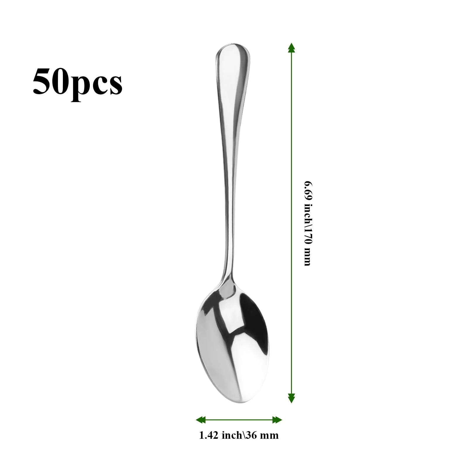 Ложка чайна з нержавіючої сталі 17 см, полірована, для десертів, чаю, кави, супу, 50 шт, фото №2