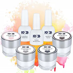 Гель-лак ND24 NailDesign Premium Bundle Nude Lover Soak Off Gel Collection База Rubber, Верхнее покрытие и Средство для снятия - Высокопигментированный УФ LED - Насыщенный цвет, Стойкий - Легко снимается - 7 шт. - Фото 1